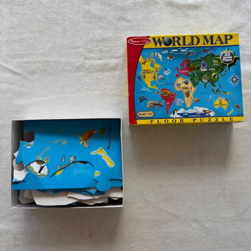 Melissa & Doug World Map Floor Puzzle 33 Pieces Jumbo 2x3Ft Complete Educational - Picture 8 of 16